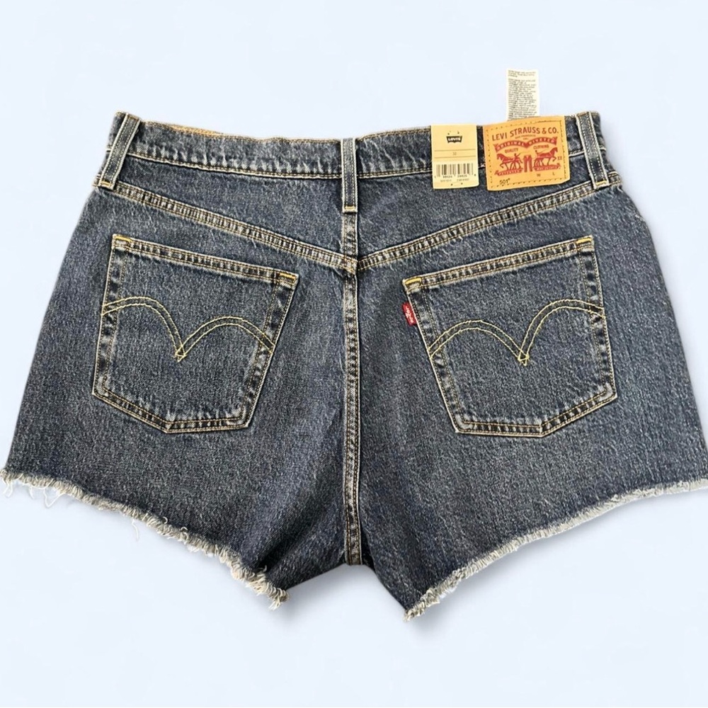 Levi's Black Wash Denim Cutoff Shorts with Frayed Hem